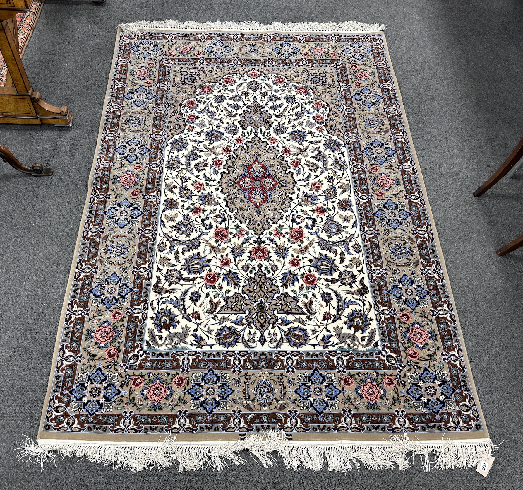 aoA Kashan ivory ground floral rug, 220 x 150cm